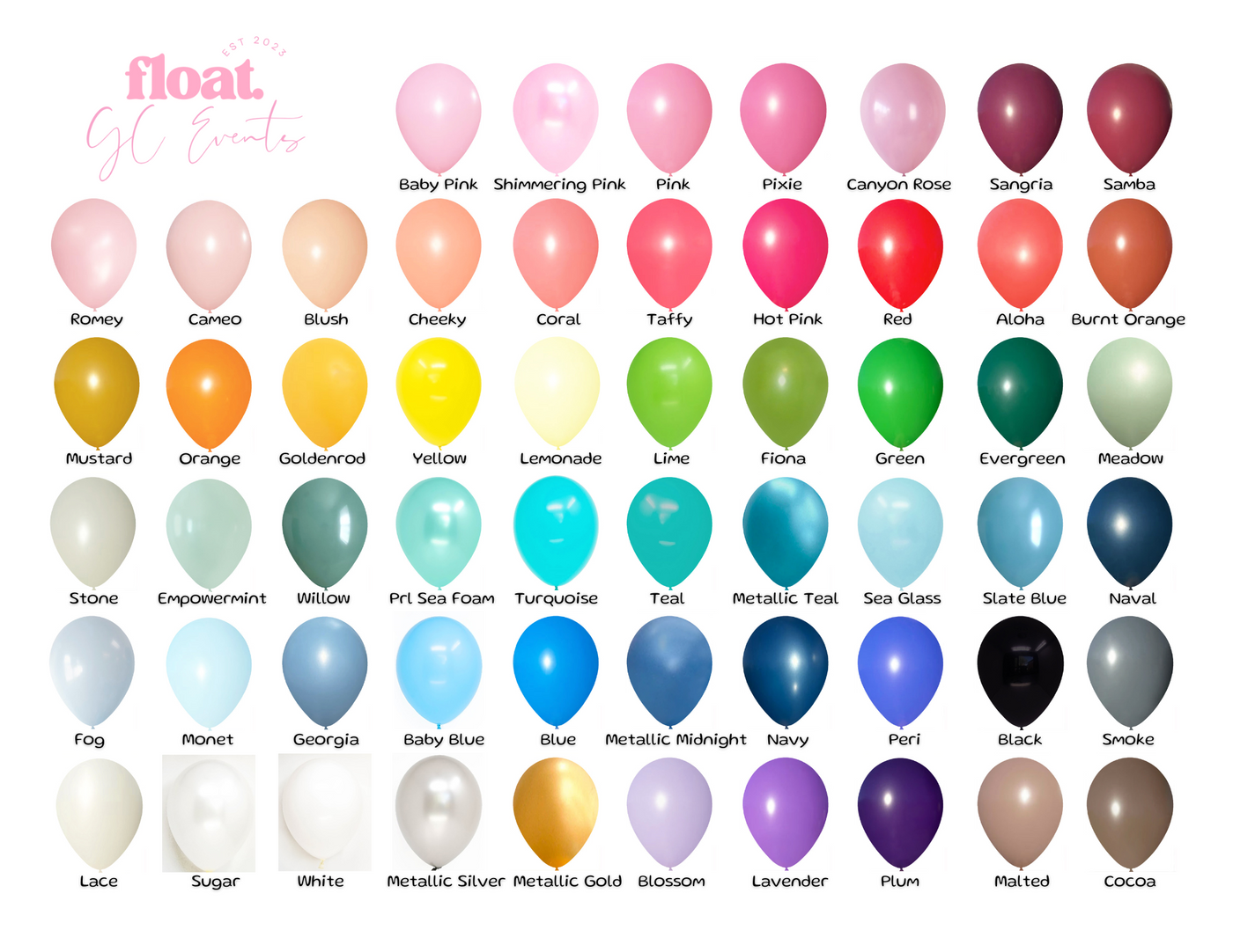 Colour Chart – Float. GC Events